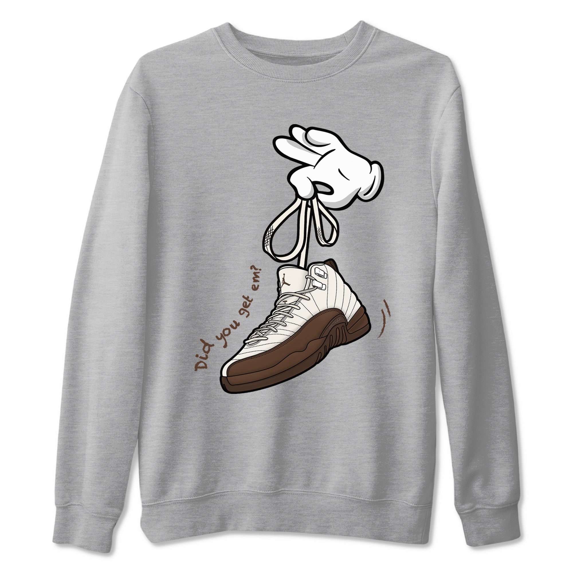AJ12 Baroque Brown shirts to match jordans Cartoon Hands best t shirts to wear with jordans SoleFly x Jordan 12 Baroque Brown match shoes to clothes SNRT Sneaker Tees unisex cotton Heather Grey 2 shirts