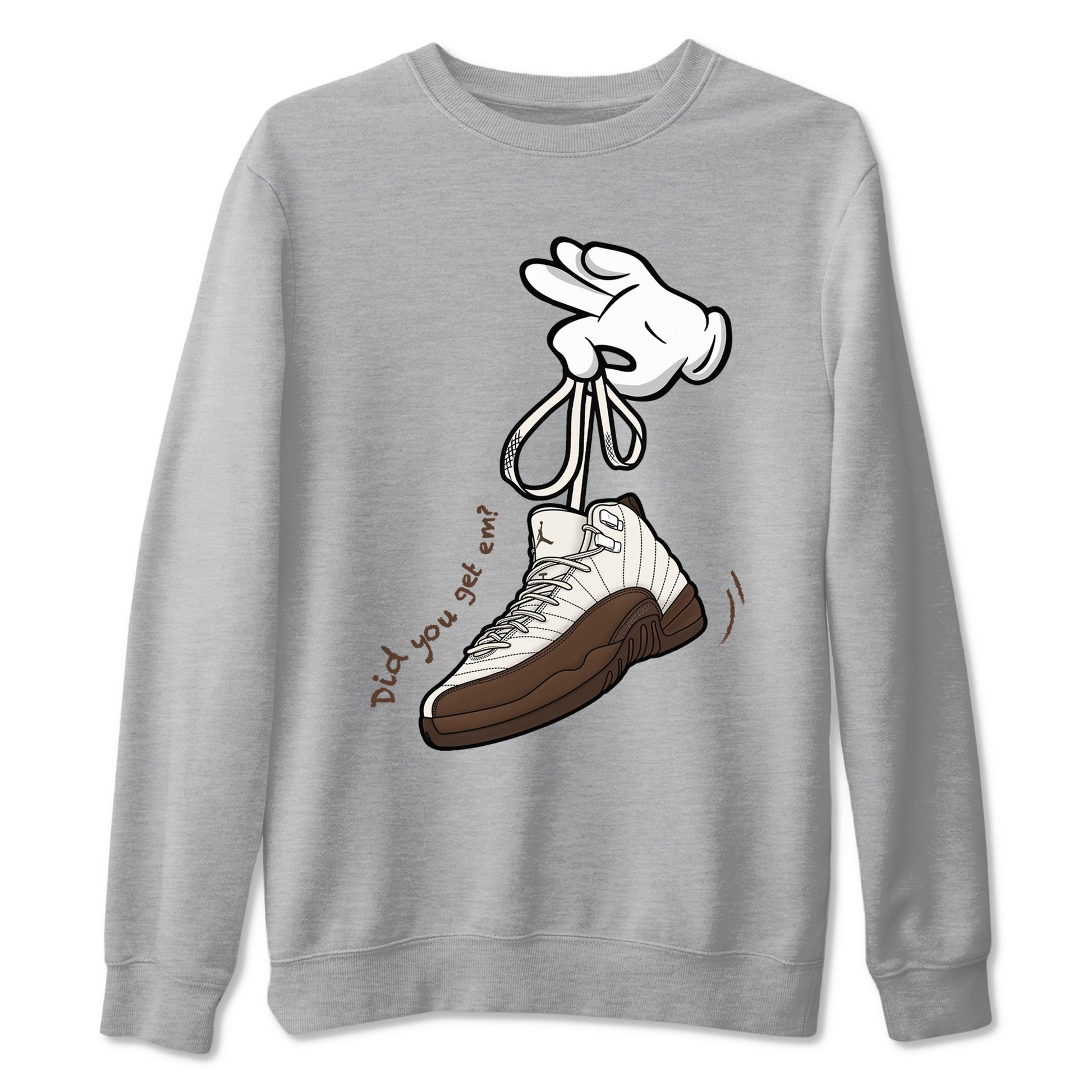 AJ12 Baroque Brown shirts to match jordans Cartoon Hands best t shirts to wear with jordans SoleFly x Jordan 12 Baroque Brown match shoes to clothes SNRT Sneaker Tees unisex cotton Heather Grey 2 shirts