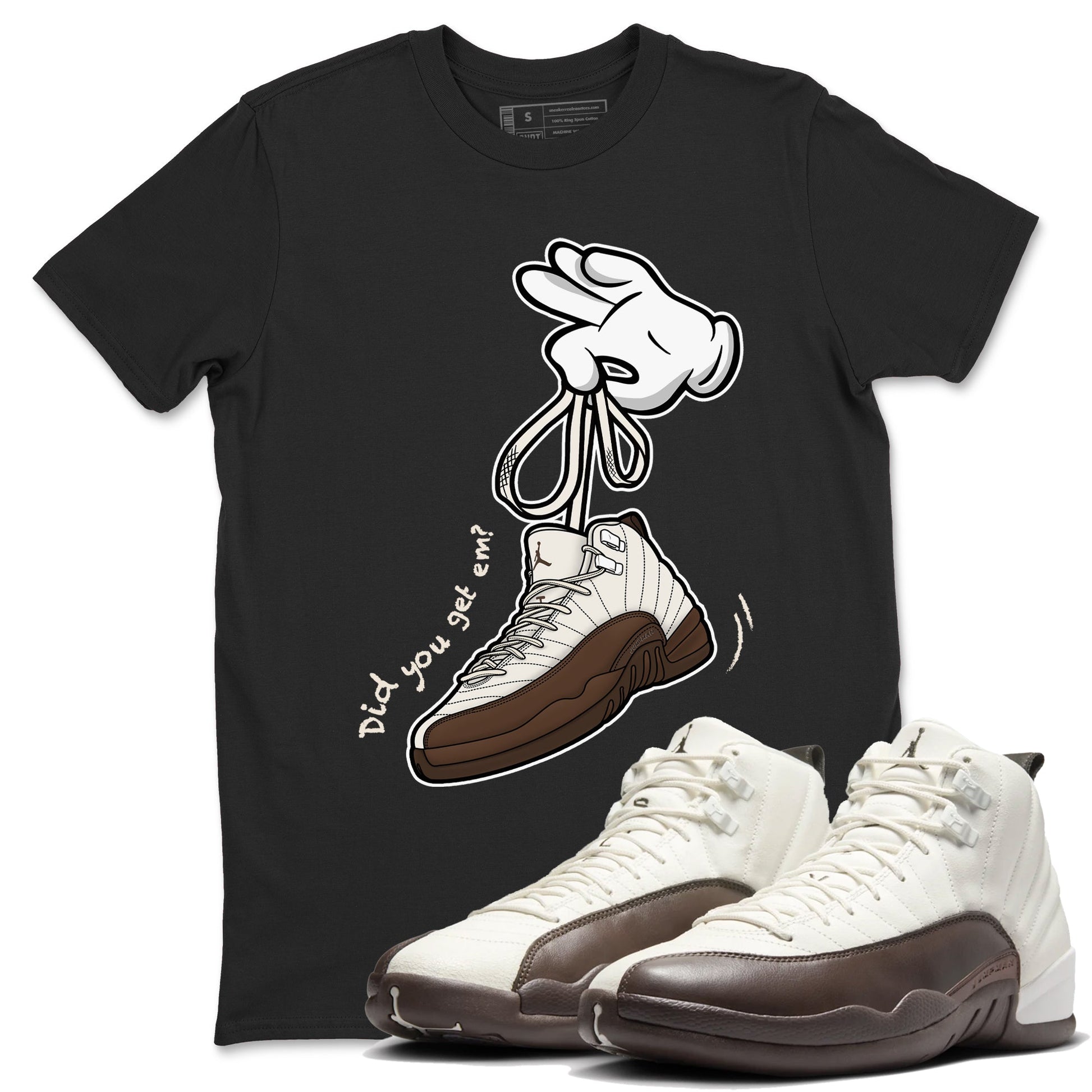 AJ12 Baroque Brown shirts to match jordans Cartoon Hands best t shirts to wear with jordans SoleFly x Jordan 12 Baroque Brown match shoes to clothes SNRT Sneaker Tees unisex cotton Black 1 shirts