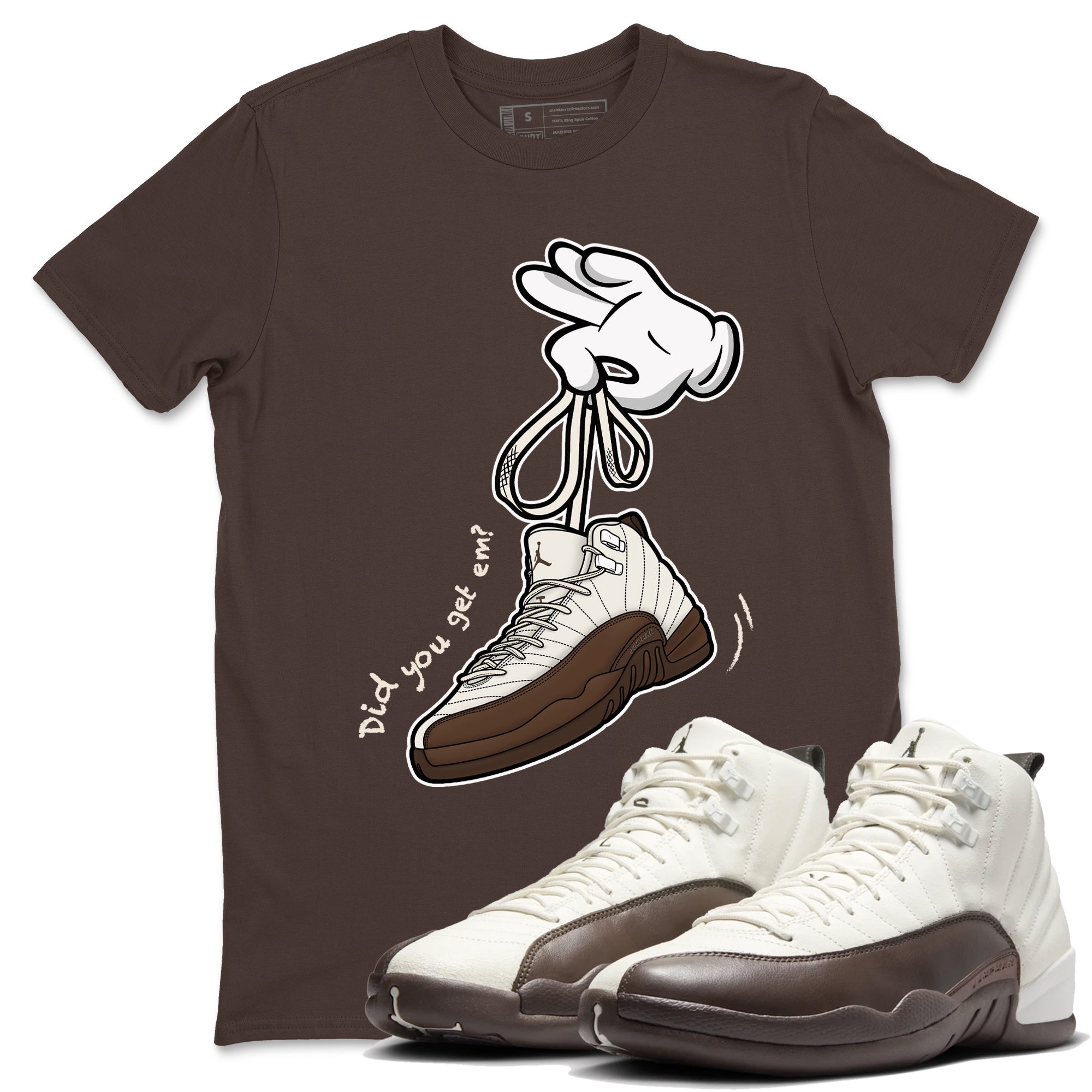 AJ12 Baroque Brown shirts to match jordans Cartoon Hands best t shirts to wear with jordans SoleFly x Jordan 12 Baroque Brown match shoes to clothes SNRT Sneaker Tees unisex cotton Dark Chocolate 1 shirts