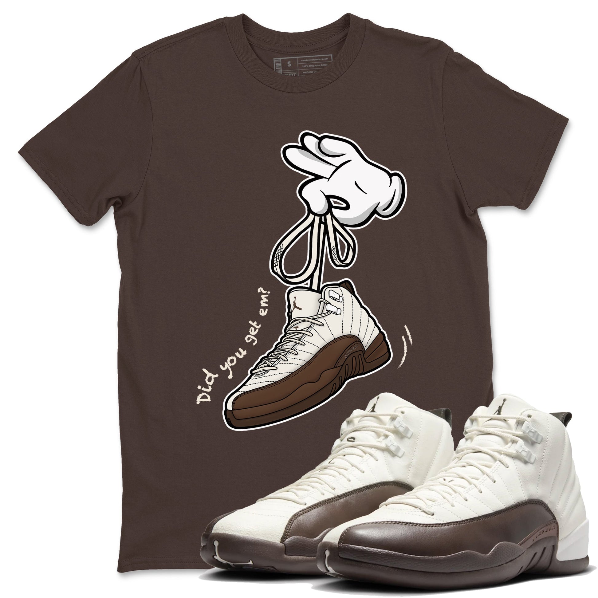 AJ12 Baroque Brown shirts to match jordans Cartoon Hands best t shirts to wear with jordans SoleFly x Jordan 12 Baroque Brown match shoes to clothes SNRT Sneaker Tees unisex cotton Dark Chocolate 1 shirts