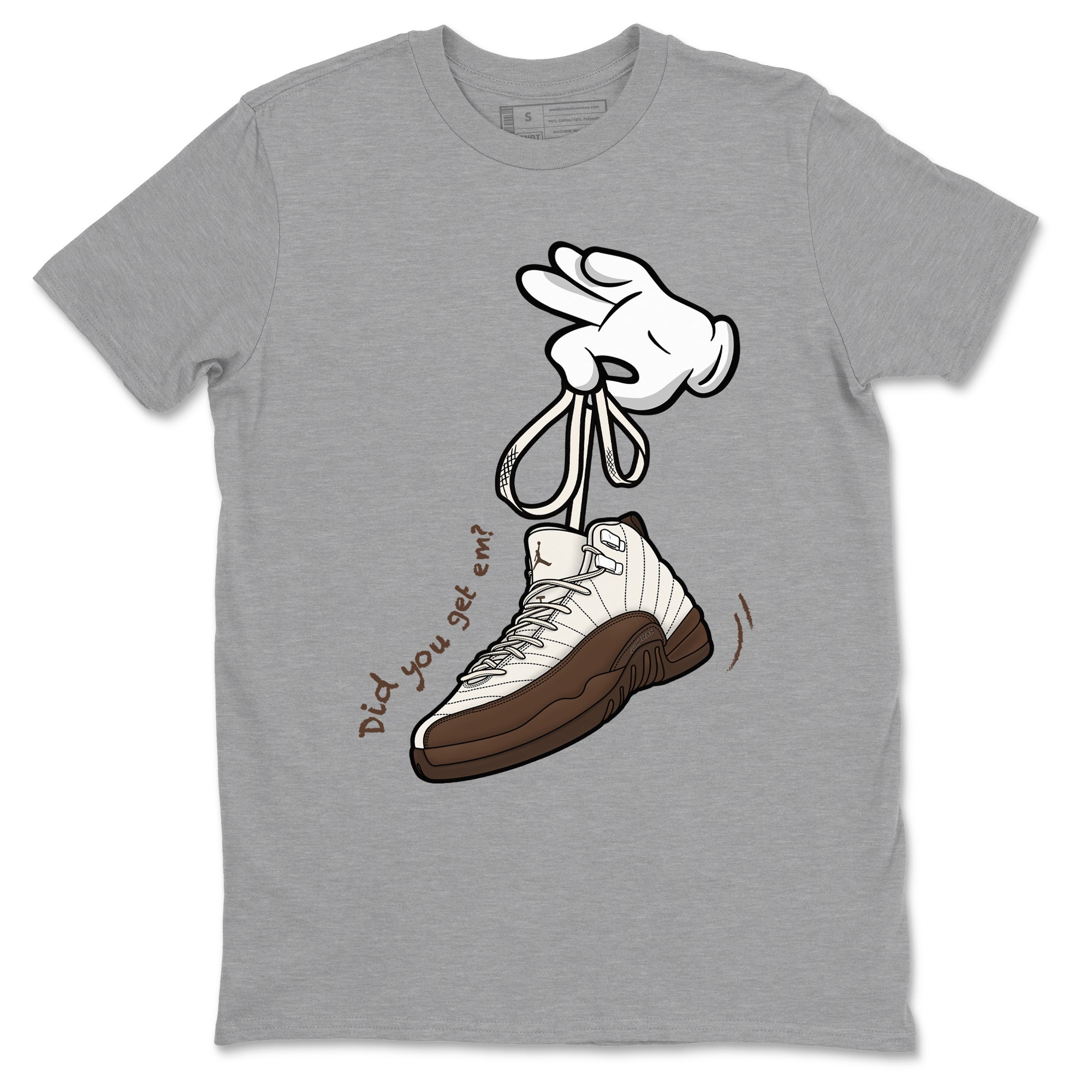 AJ12 Baroque Brown shirts to match jordans Cartoon Hands best t shirts to wear with jordans SoleFly x Jordan 12 Baroque Brown match shoes to clothes SNRT Sneaker Tees unisex cotton Heather Grey 2 shirts