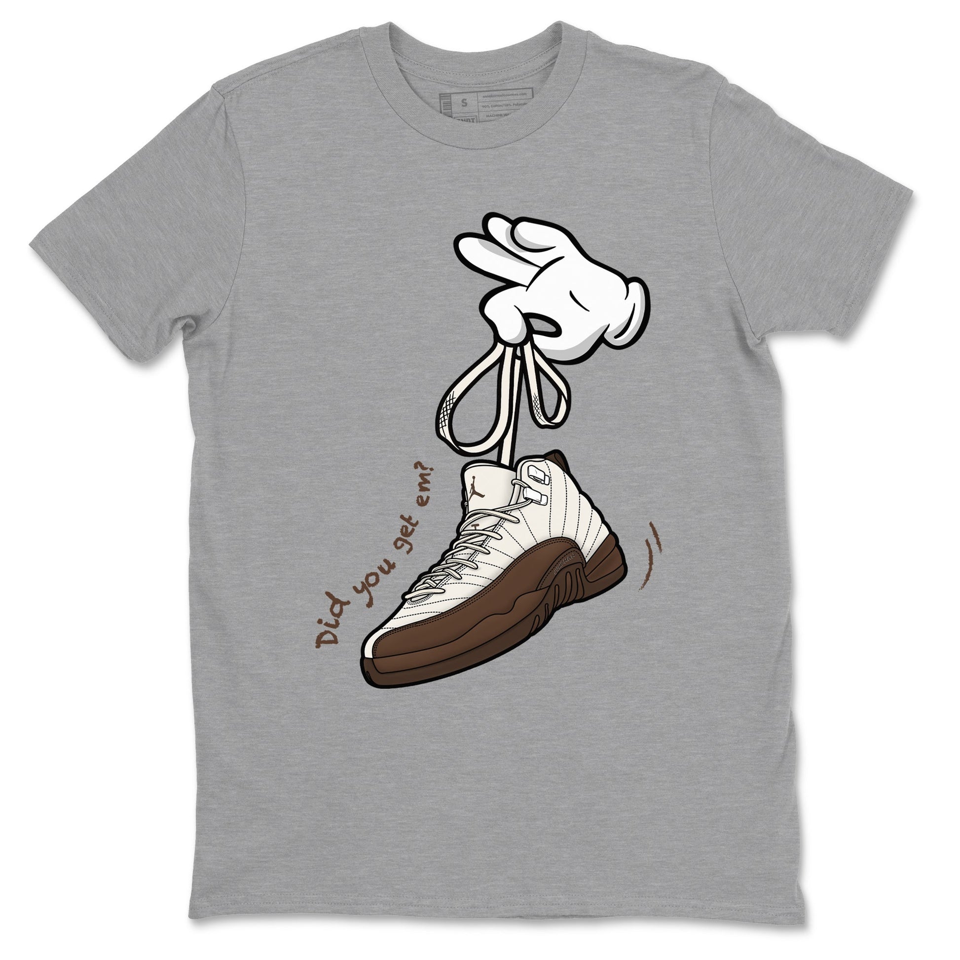 AJ12 Baroque Brown shirts to match jordans Cartoon Hands best t shirts to wear with jordans SoleFly x Jordan 12 Baroque Brown match shoes to clothes SNRT Sneaker Tees unisex cotton Heather Grey 2 shirts