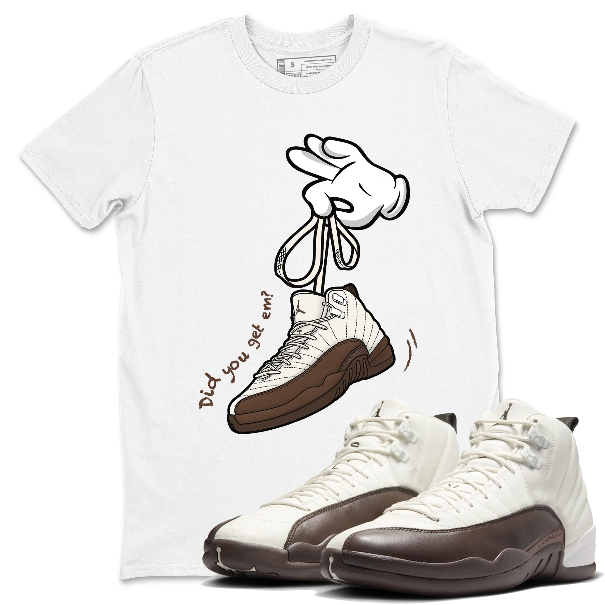 AJ12 Baroque Brown shirts to match jordans Cartoon Hands best t shirts to wear with jordans SoleFly x Jordan 12 Baroque Brown match shoes to clothes SNRT Sneaker Tees unisex cotton White 1 shirts