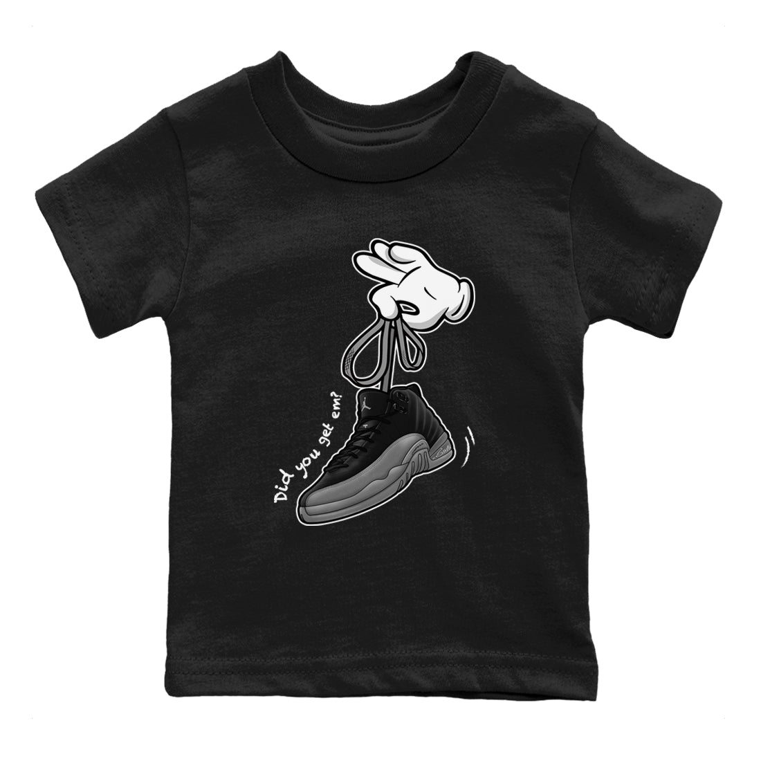 12 Black Wolf Grey Shirts To Match Jordans Cartoon Hands Sneaker Shirts Air Jordan 12 Retro Black Wolf Grey SNRT Sneaker Release Tees Baby Youth Toddler Black 2 crew neck shirts