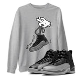 12 Black Wolf Grey Shirts To Match Jordans Cartoon Hands Sneaker Shirts Air Jordan 12 Retro Black Wolf Grey SNRT Sneaker Release Tees Unisex Cotton Crew Neck Heather Grey 1 crew neck shirts