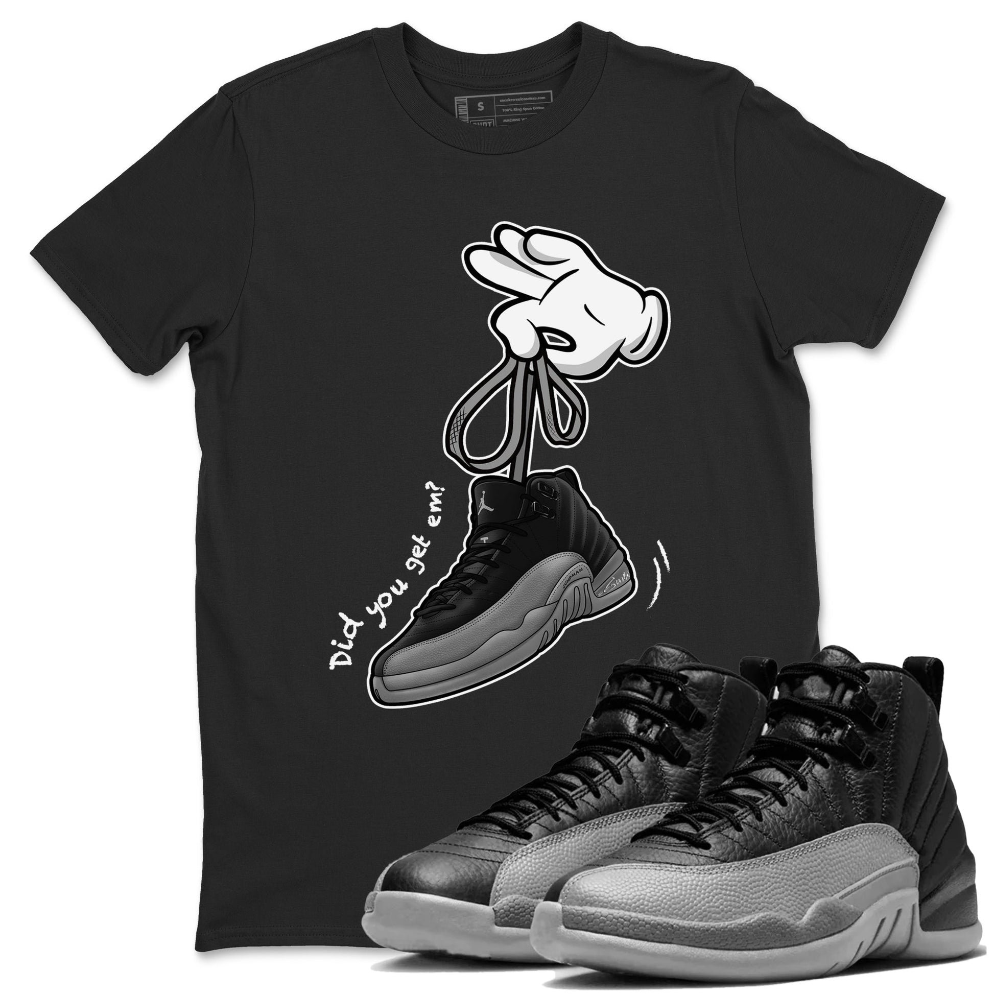 12 Black Wolf Grey Shirts To Match Jordans Cartoon Hands Sneaker Shirts Air Jordan 12 Retro Black Wolf Grey SNRT Sneaker Release Tees Unisex Cotton Crew Neck Black 1 crew neck shirts