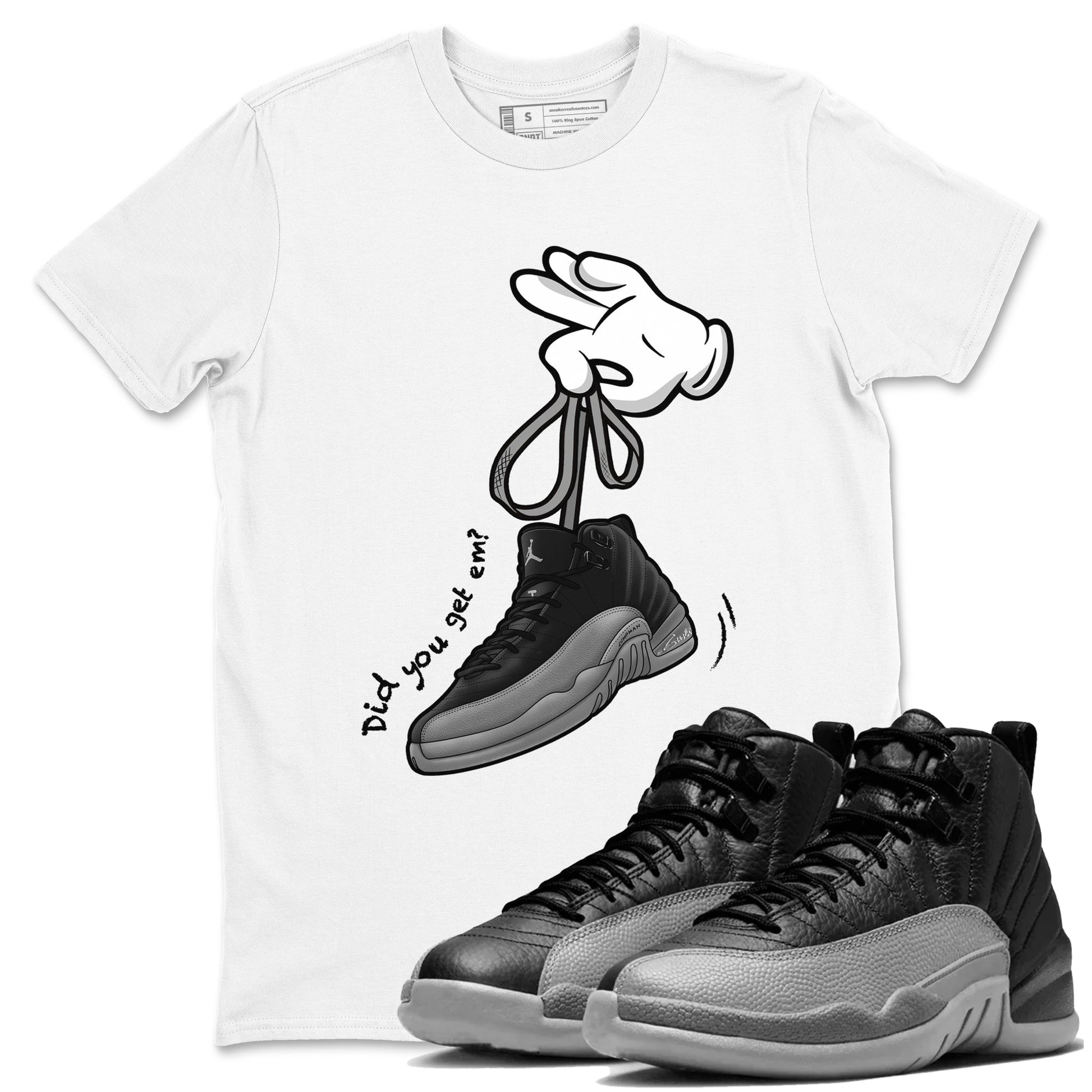 12 Black Wolf Grey Shirts To Match Jordans Cartoon Hands Sneaker Shirts Air Jordan 12 Retro Black Wolf Grey SNRT Sneaker Release Tees Unisex Cotton Crew Neck White 1 crew neck shirts