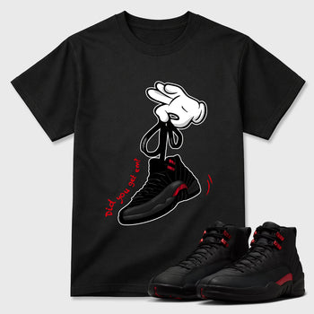Cartoon Hands Graphic T-Shirt sneaker match tee designed for the Air Jordan 12 Retro Bloodline, featuring coordinated color options for a perfect streetwear match. Black 1 shirt.