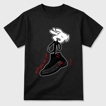 Cartoon Hands Graphic T-Shirt sneaker match tee designed for the Air Jordan 12 Retro Bloodline, featuring coordinated color options for a perfect streetwear match. Black 2 shirt.