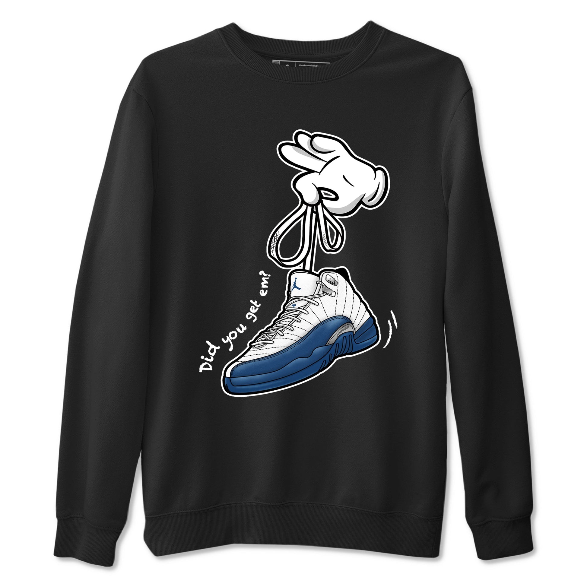Cartoon Hands sneaker match t-shirt styled to complete your fit with the Air Jordan 12 French Blue sneakers, shown in Black 2.