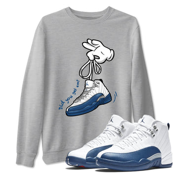 Cartoon Hands sneaker match t-shirt styled to complete your fit with the Air Jordan 12 French Blue sneakers, shown in Heather Grey 1.