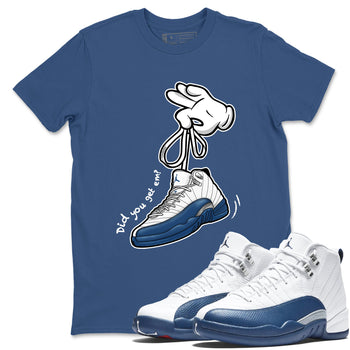 Cartoon Hands sneaker match t-shirt styled to complete your fit with the Air Jordan 12 French Blue sneakers, shown in Denim Blue 1.