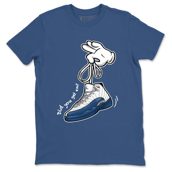 Cartoon Hands sneaker match t-shirt styled to complete your fit with the Air Jordan 12 French Blue sneakers, shown in Denim Blue 2.