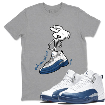 Cartoon Hands sneaker match t-shirt styled to complete your fit with the Air Jordan 12 French Blue sneakers, shown in Heather Grey 1.