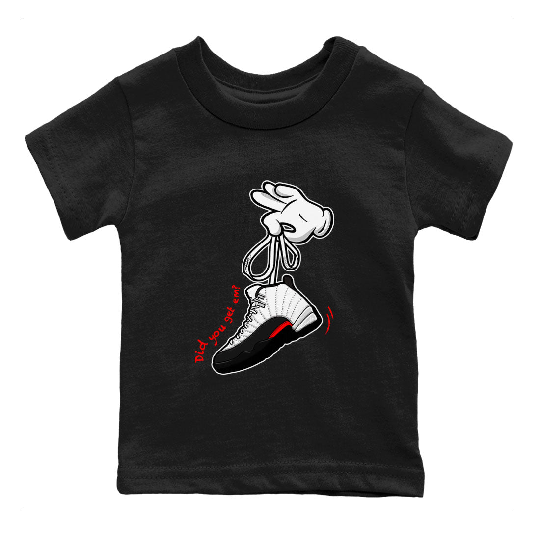 Air Jordan 12 Retro Taxi Flip shirts to match jordans Cartoon Hands sneaker match tees 12s Red Taxi SNRT sneaker release tees baby toddler Black 2 cotton Shirt