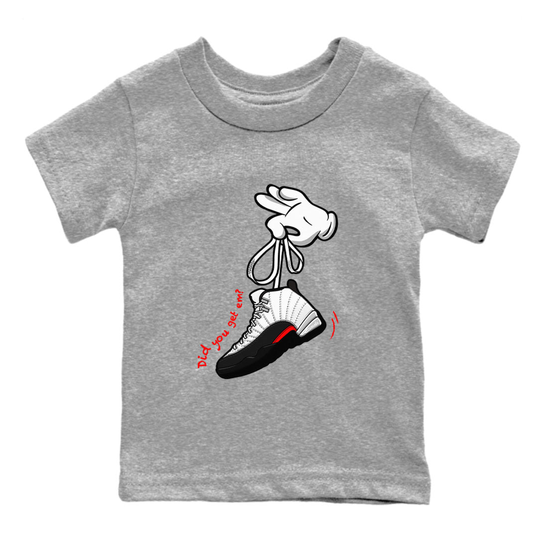 Air Jordan 12 Retro Taxi Flip shirts to match jordans Cartoon Hands sneaker match tees 12s Red Taxi SNRT sneaker release tees baby toddler Heather Grey 2 cotton Shirt
