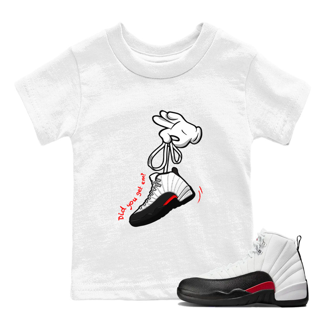 Air Jordan 12 Retro Taxi Flip shirts to match jordans Cartoon Hands sneaker match tees 12s Red Taxi SNRT sneaker release tees baby toddler White 1 cotton Shirt
