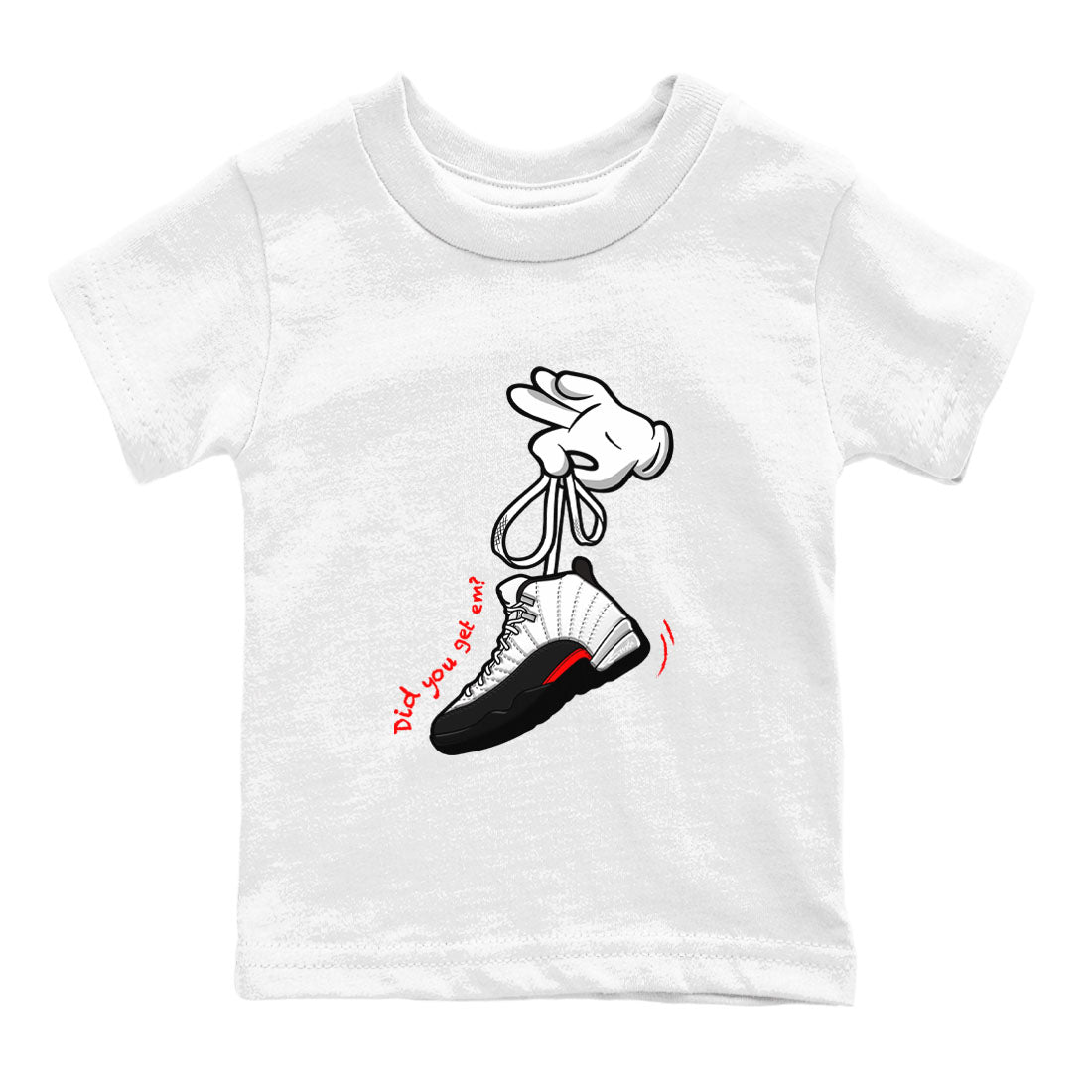 Air Jordan 12 Retro Taxi Flip shirts to match jordans Cartoon Hands sneaker match tees 12s Red Taxi SNRT sneaker release tees baby toddler White 2 cotton Shirt