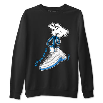 Cartoon Hands sneaker match t-shirt styled to complete your fit with the Air Jordan 12 White and University Blue sneakers, shown in Black 2.