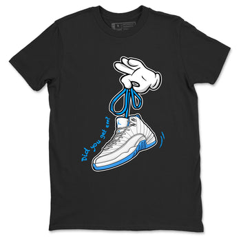 Cartoon Hands sneaker match t-shirt styled to complete your fit with the Air Jordan 12 White and University Blue sneakers, shown in Black 2.
