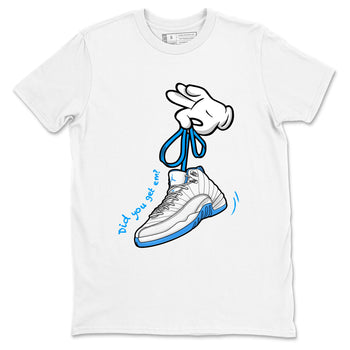 Cartoon Hands sneaker match t-shirt styled to complete your fit with the Air Jordan 12 White and University Blue sneakers, shown in White 2.