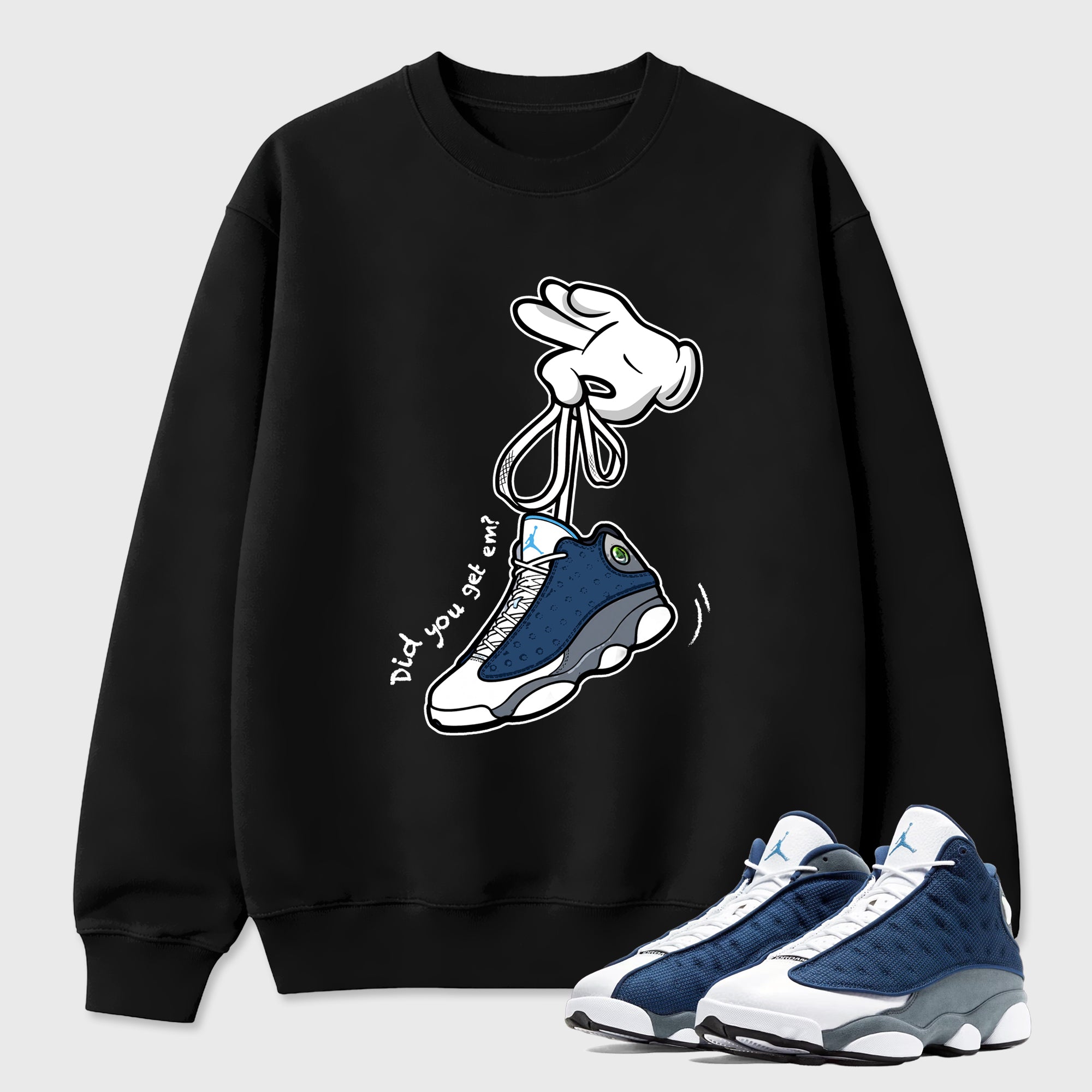 Cartoon Hands Graphic T-Shirt featuring original streetwear artwork designed to match the Air Jordan 13 Flint. Black 1 Graphic Tee.