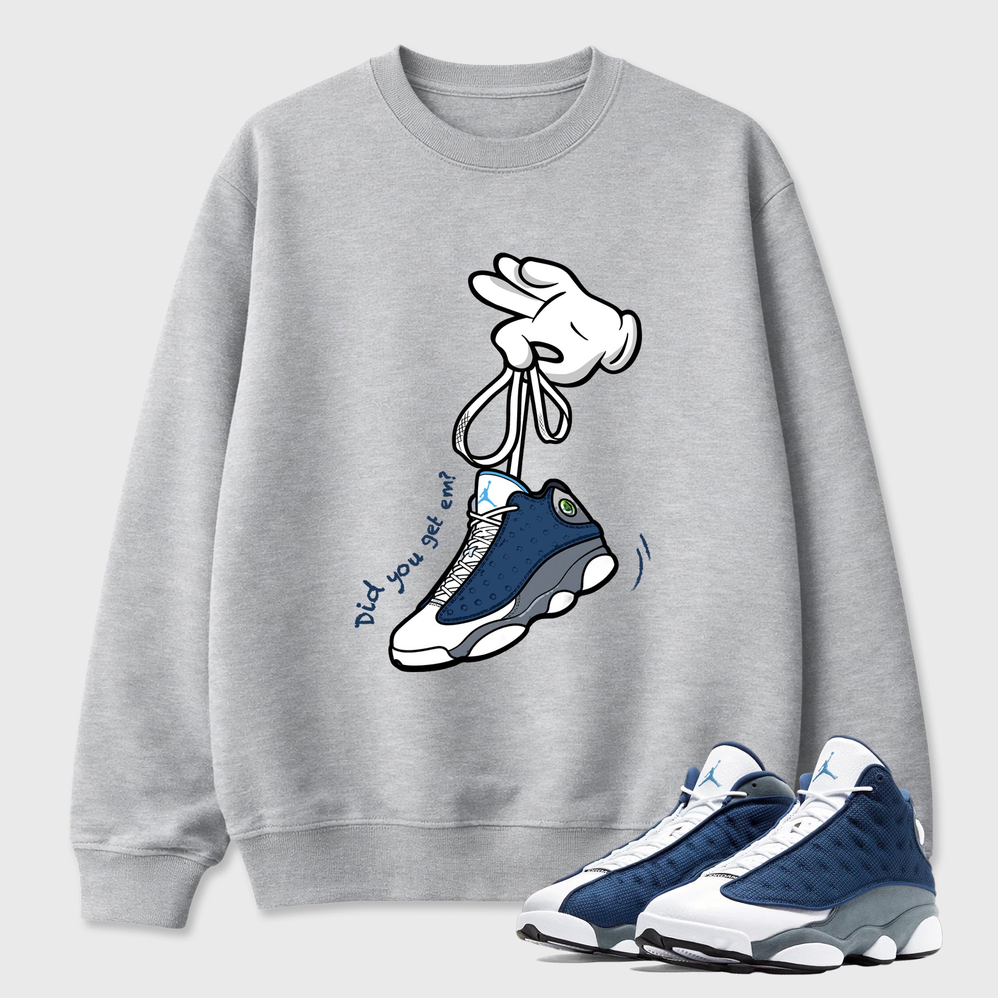 Cartoon Hands Graphic T-Shirt featuring original streetwear artwork designed to match the Air Jordan 13 Flint. Heather Grey 1 Graphic Tee.