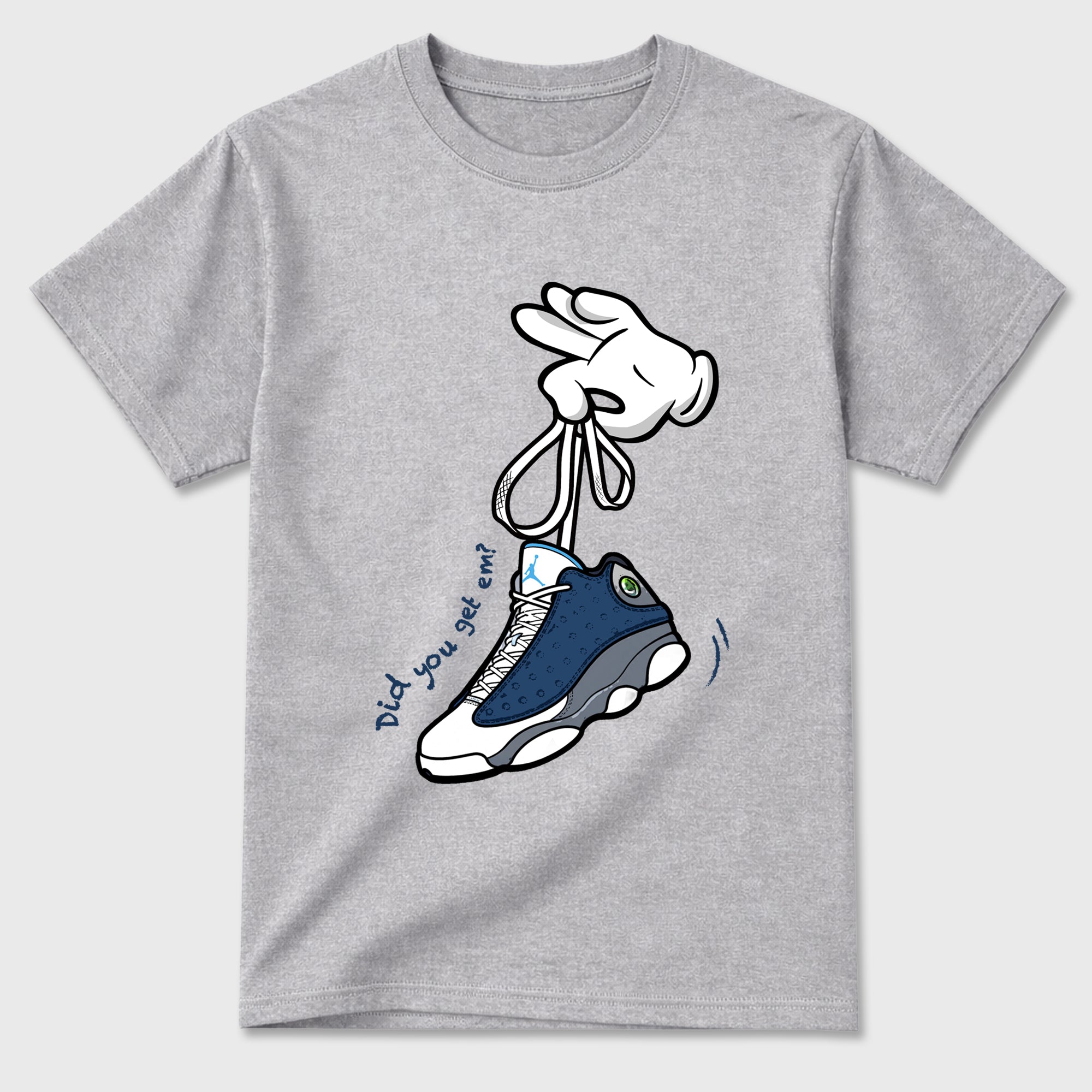 Cartoon Hands Graphic T-Shirt featuring original streetwear artwork designed to match the Air Jordan 13 Flint. Heather Grey 2 Graphic T-Shirt.