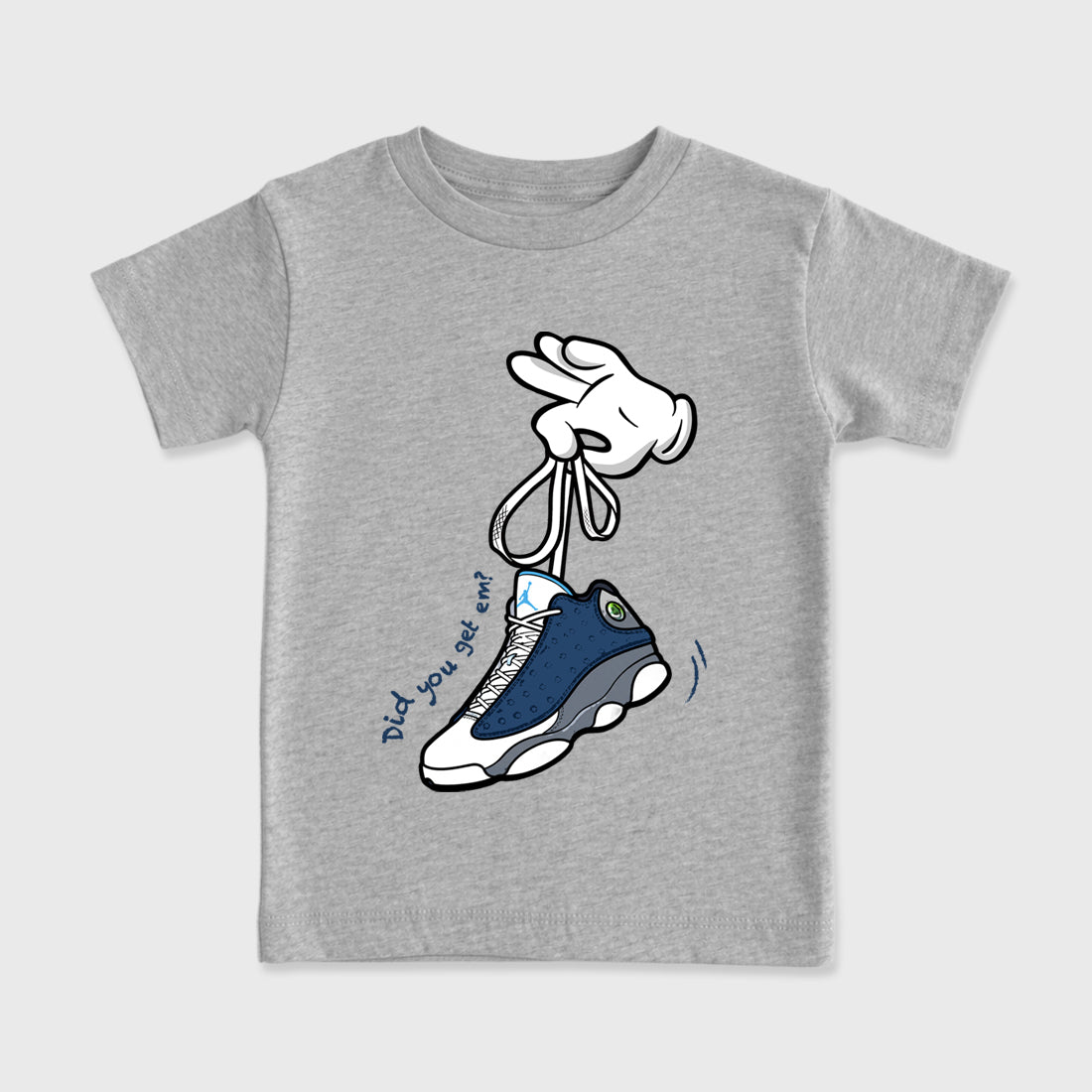 Cartoon Hands Baby & Kids Graphic T-Shirt featuring original artwork designed to match the Air Jordan 13 Flint. Heather Grey 2 Kids Graphic Tee.