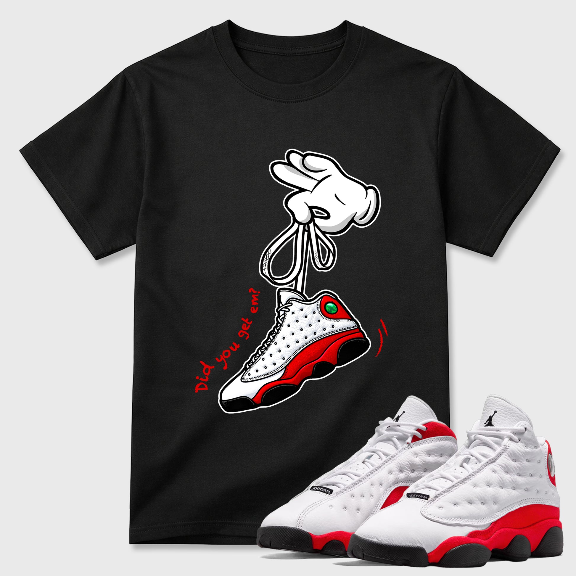Cartoon Hands SNRT Sneaker Tees - Air Jordan 13 University Red - SNRT Sneaker T-shirts