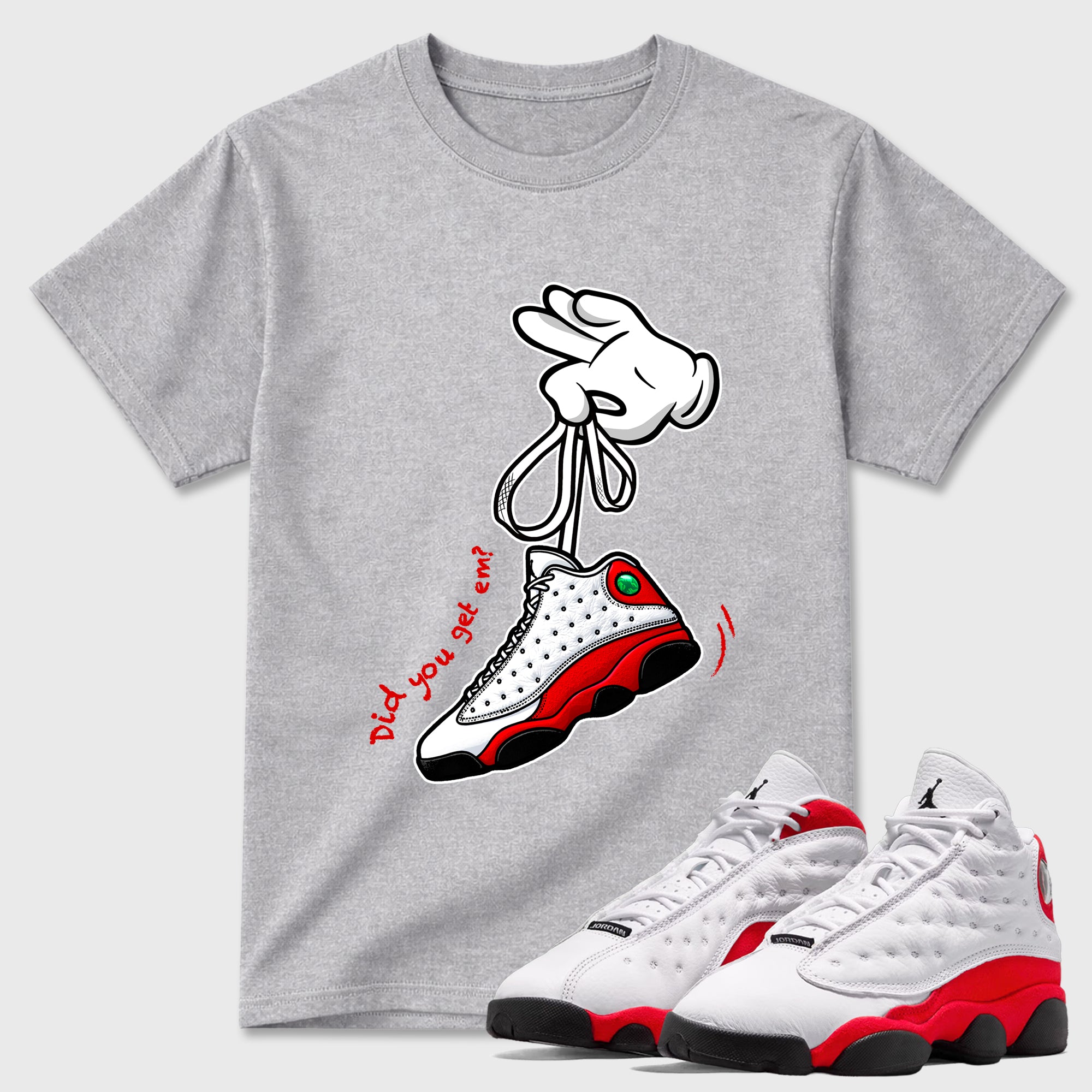 Cartoon Hands SNRT Sneaker Tees - Air Jordan 13 University Red - SNRT Sneaker T-shirts