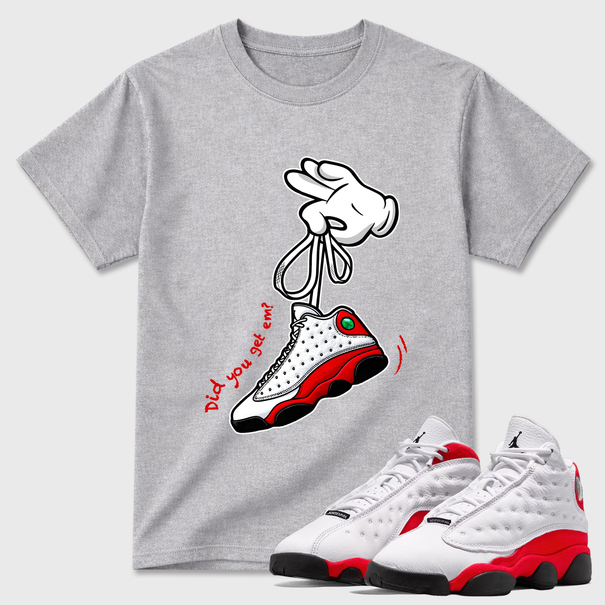 Cartoon Hands SNRT Sneaker Tees - Air Jordan 13 University Red - SNRT Sneaker T-shirts