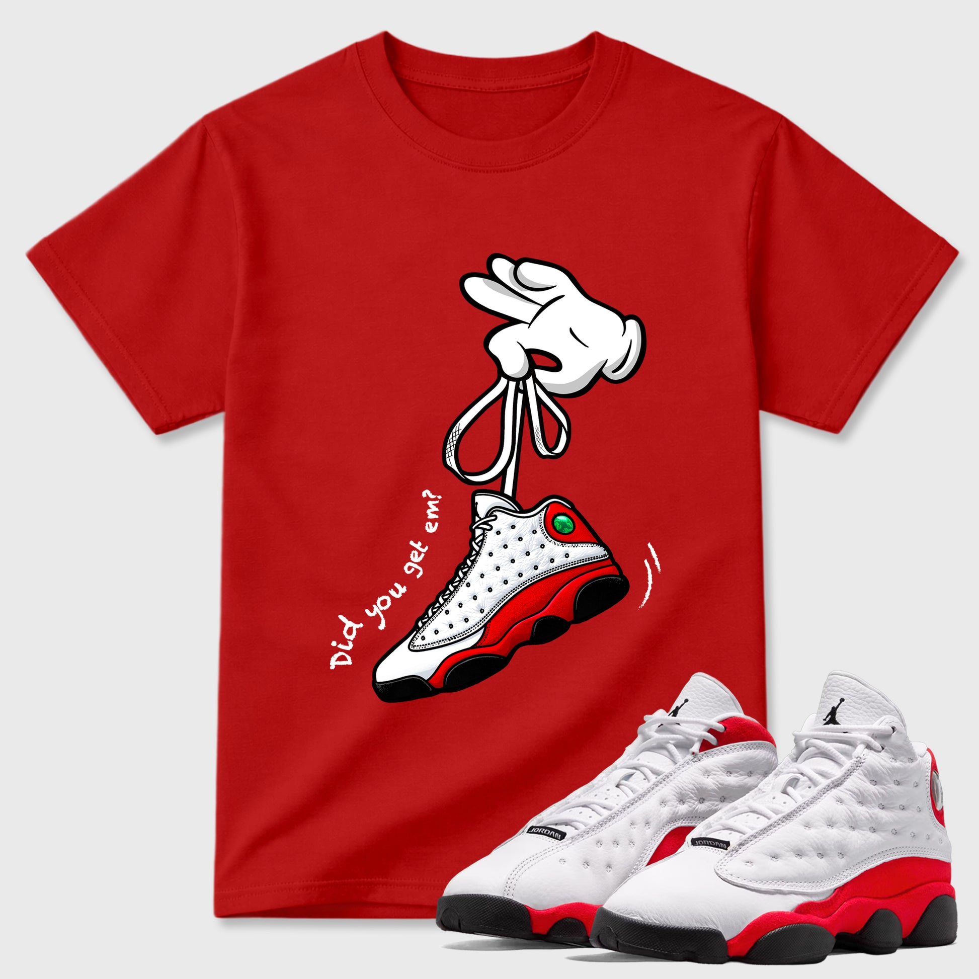 Cartoon Hands SNRT Sneaker Tees - Air Jordan 13 University Red - SNRT Sneaker T-shirts