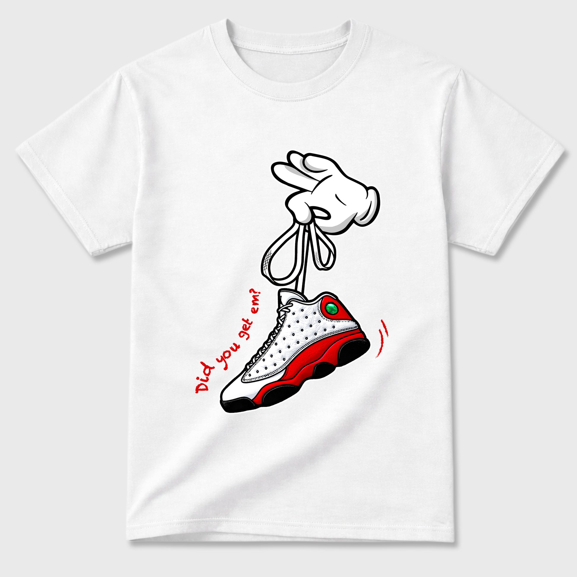 Best Sneakerfit for Sneakerheads Graphic Tees To Match Air Jordan 13 University Red Sneakers – Cartoon Hands Tee White 2