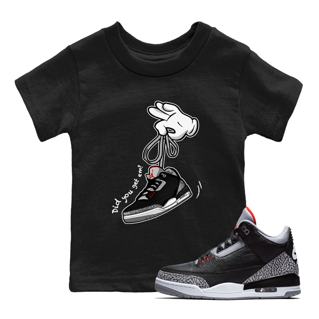 3s Black Cement shirts to match jordans Cartoon Hands sneaker match tees Air Jordan 3 Retro OG Black Cement match shoes to clothes SNRT Sneaker Tees Youth Baby Black 1 tee
