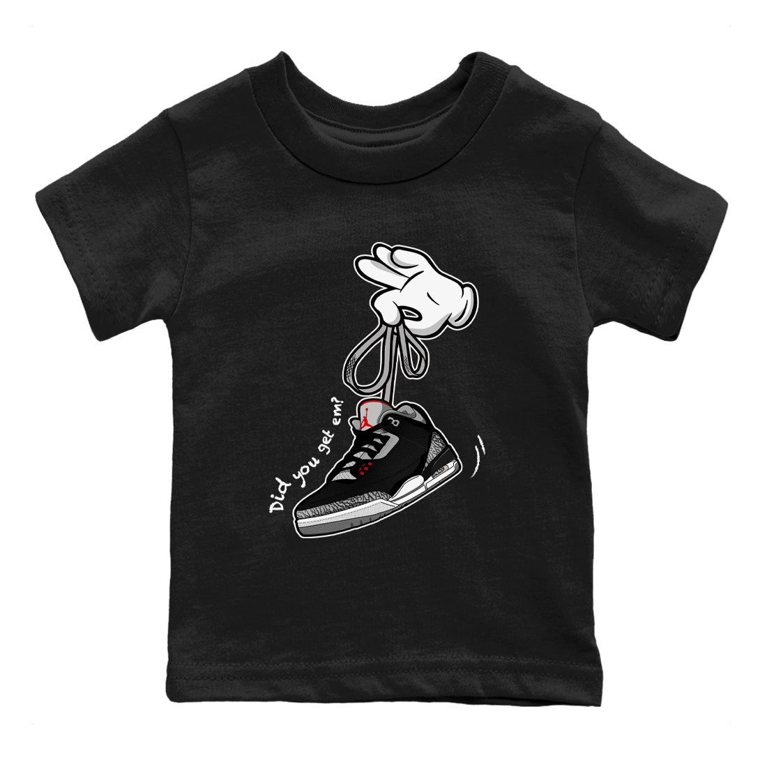 3s Black Cement shirts to match jordans Cartoon Hands sneaker match tees Air Jordan 3 Retro OG Black Cement match shoes to clothes SNRT Sneaker Tees Youth Baby Black 2 tee