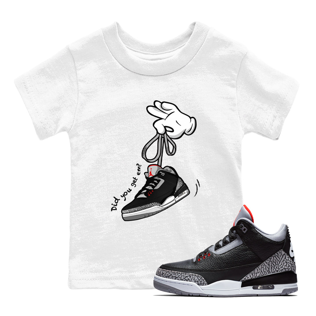 3s Black Cement shirts to match jordans Cartoon Hands sneaker match tees Air Jordan 3 Retro OG Black Cement match shoes to clothes SNRT Sneaker Tees Youth Baby White 1 tee