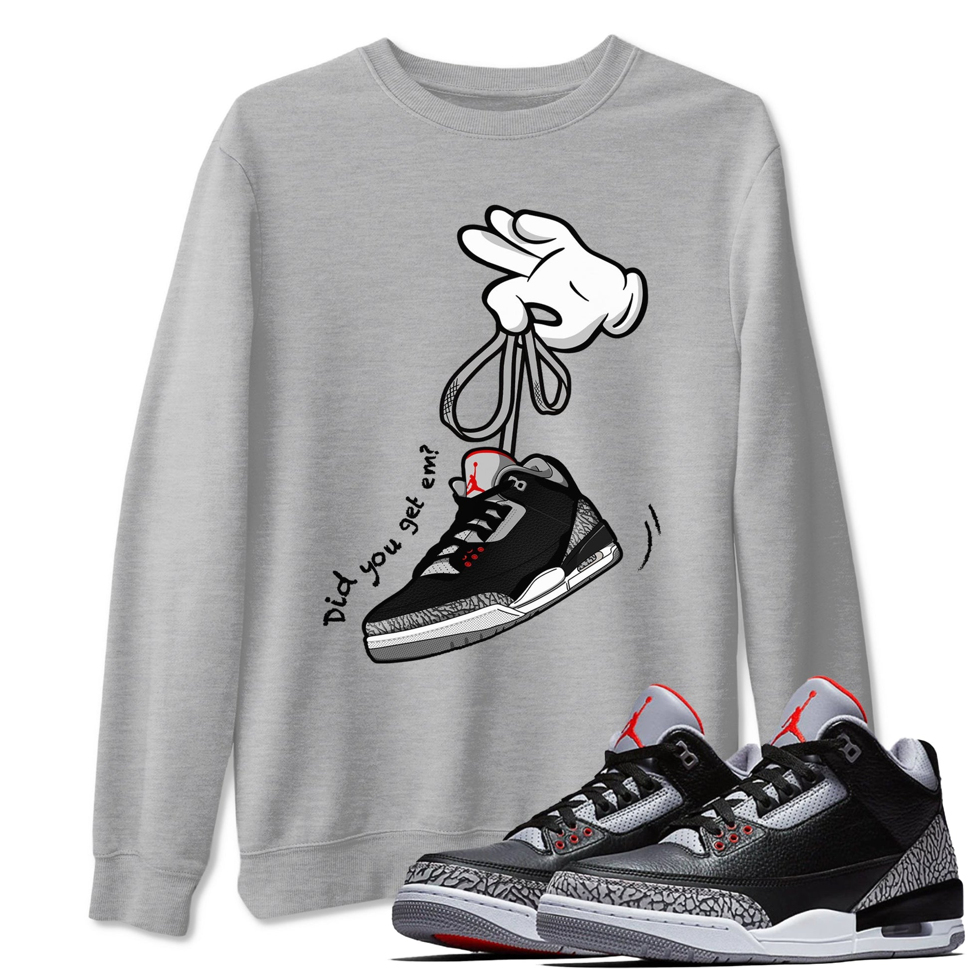 3s Black Cement shirts to match jordans Cartoon Hands sneaker match tees Air Jordan 3 Retro OG Black Cement match shoes to clothes SNRT Sneaker Tees unisex cotton Heather Grey 1 shirts
