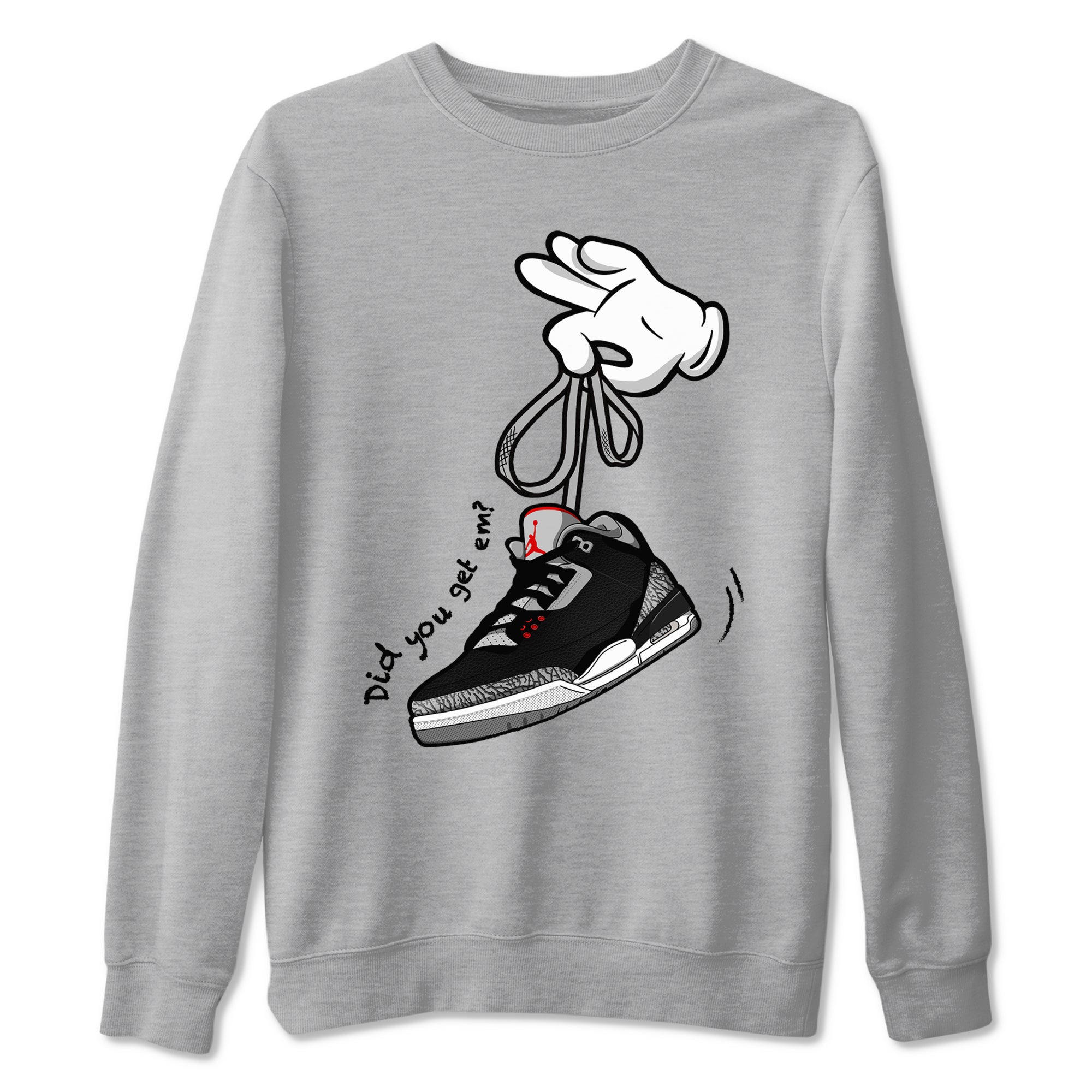 3s Black Cement shirts to match jordans Cartoon Hands sneaker match tees Air Jordan 3 Retro OG Black Cement match shoes to clothes SNRT Sneaker Tees unisex cotton Heather Grey 2 shirts