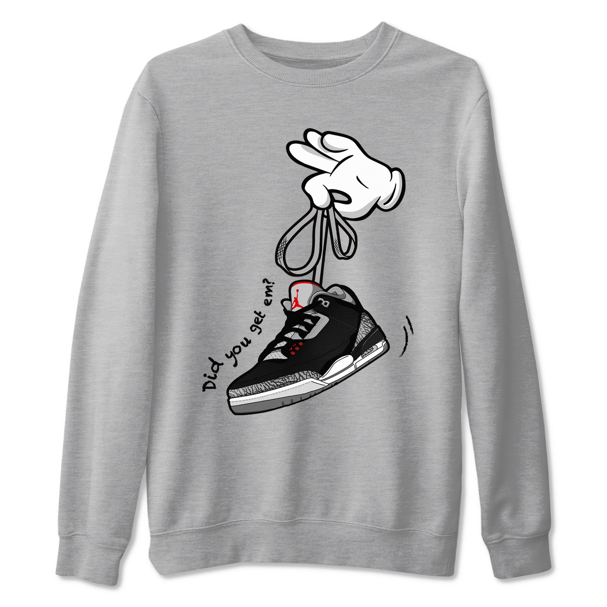 3s Black Cement shirts to match jordans Cartoon Hands sneaker match tees Air Jordan 3 Retro OG Black Cement match shoes to clothes SNRT Sneaker Tees unisex cotton Heather Grey 2 shirts