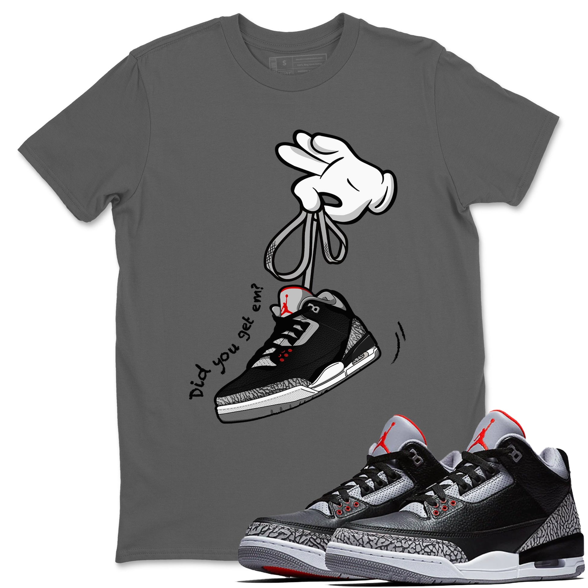 3s Black Cement shirts to match jordans Cartoon Hands sneaker match tees Air Jordan 3 Retro OG Black Cement match shoes to clothes SNRT Sneaker Tees unisex cotton Cool Grey 1 shirts