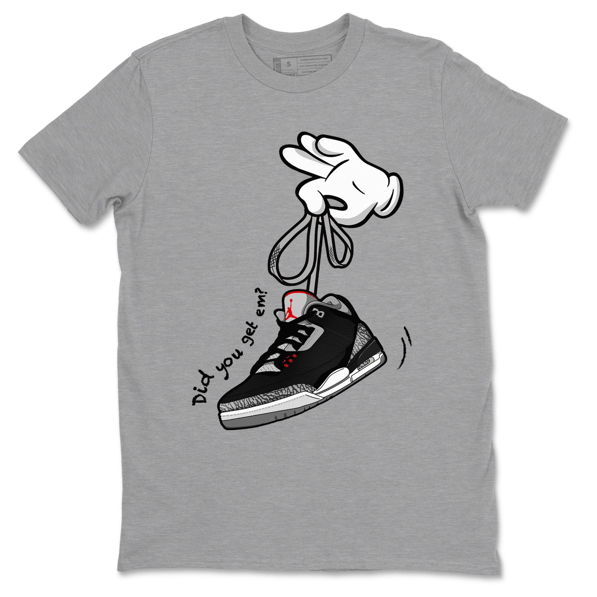 3s Black Cement shirts to match jordans Cartoon Hands sneaker match tees Air Jordan 3 Retro OG Black Cement match shoes to clothes SNRT Sneaker Tees unisex cotton Heather Grey 2 shirts
