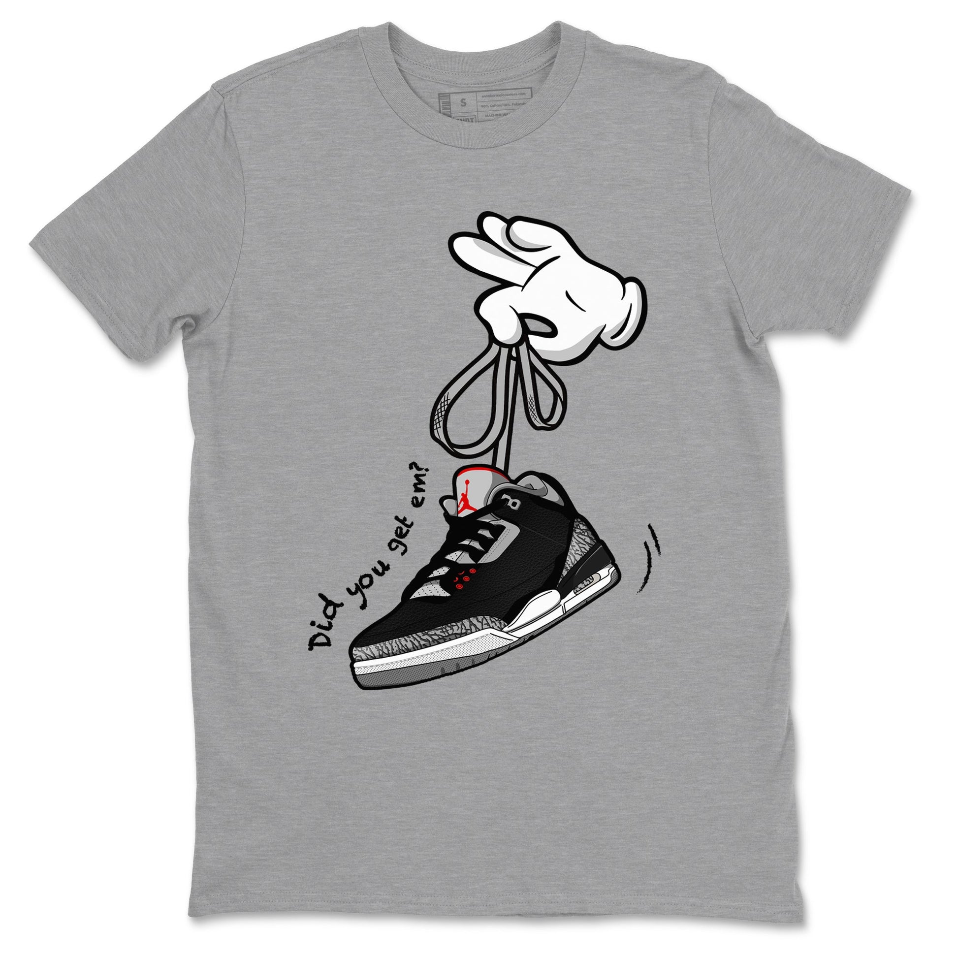 3s Black Cement shirts to match jordans Cartoon Hands sneaker match tees Air Jordan 3 Retro OG Black Cement match shoes to clothes SNRT Sneaker Tees unisex cotton Heather Grey 2 shirts
