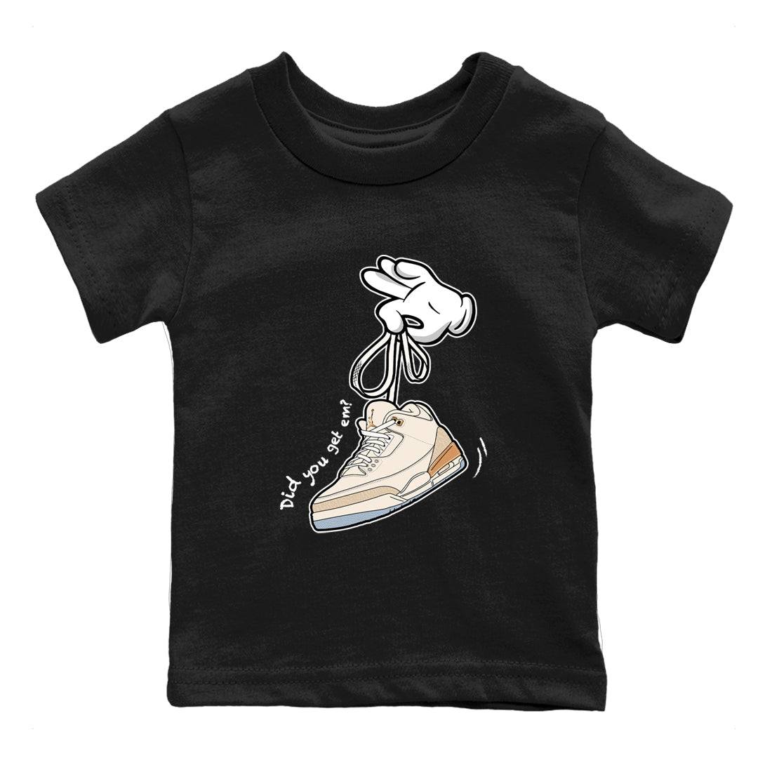 Best Christmas gifts for sneakerheads  – Sneaker Tees To Match Air Jordan 3 Champagne and Oysters Sneakers – Cartoon Hands Kids T-Shirt Black 2