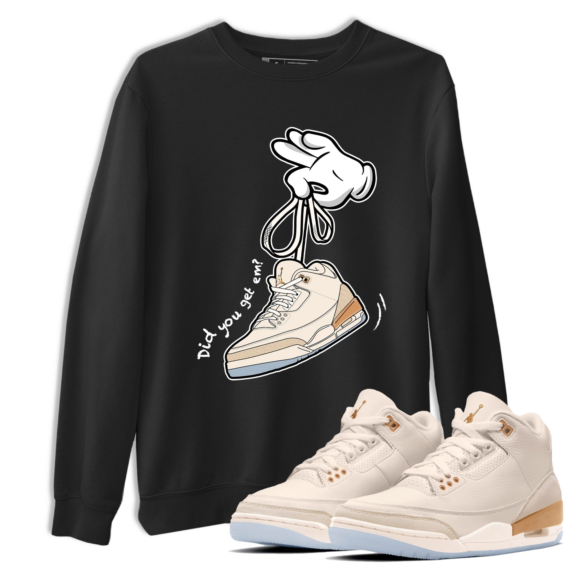 Best Christmas gifts for sneakerheads  – Sneaker Tees To Match Air Jordan 3 Champagne and Oysters Sneakers – Cartoon Hands Graphic Tee Black 1