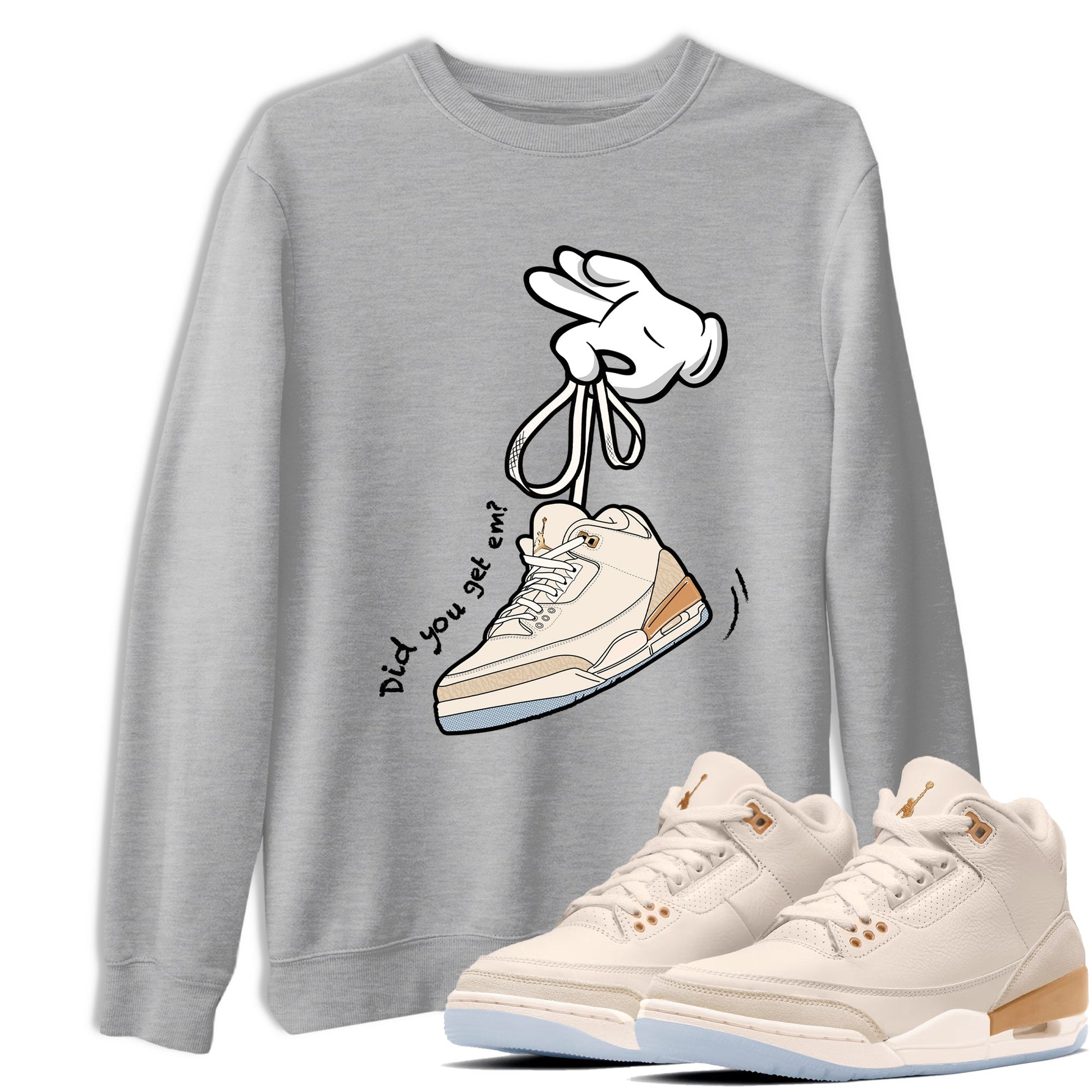 Best Christmas gifts for sneakerheads  – Sneaker Tees To Match Air Jordan 3 Champagne and Oysters Sneakers – Cartoon Hands Graphic Tee Heather Grey 1