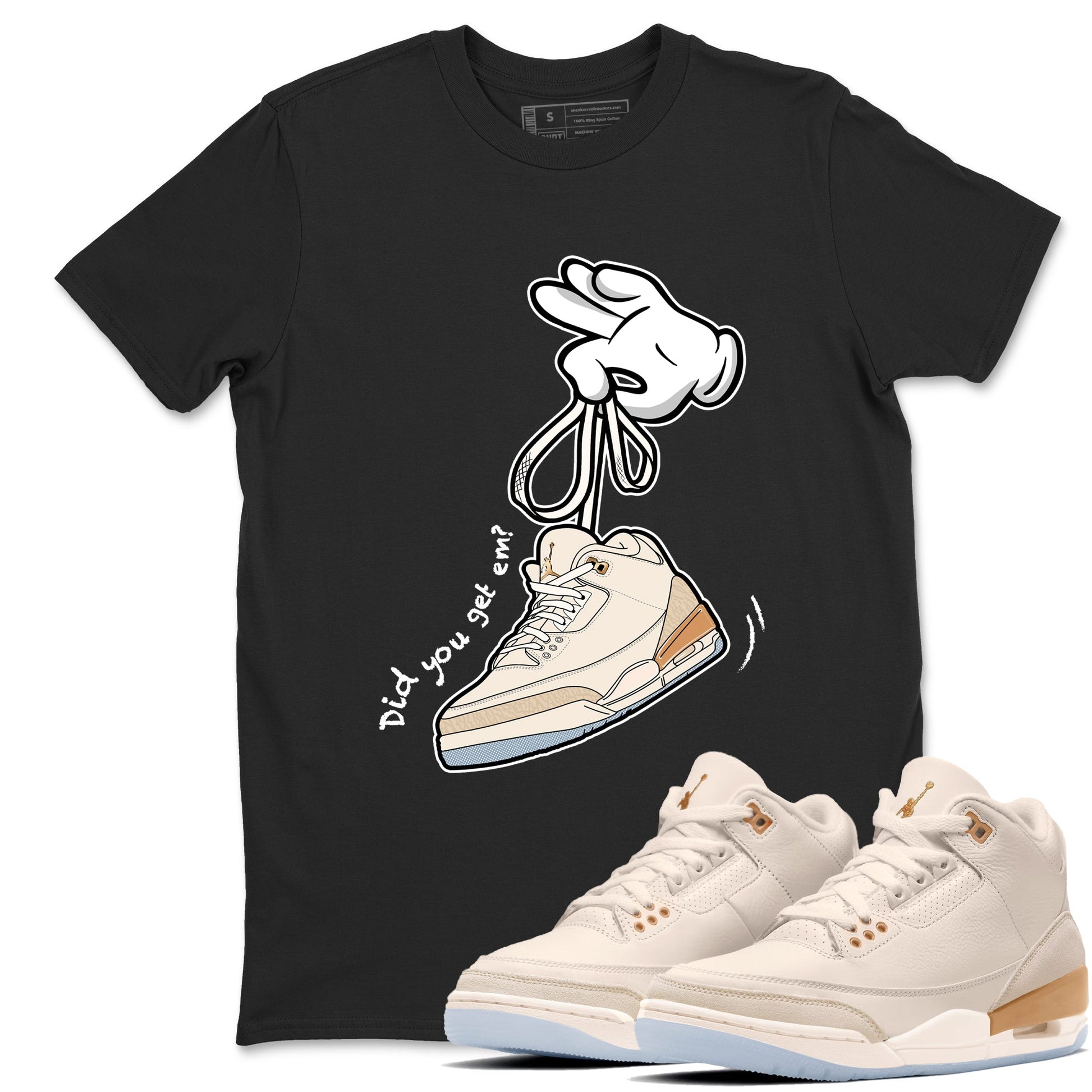 Best Christmas gifts for sneakerheads  – Sneaker Tees To Match Air Jordan 3 Champagne and Oysters Sneakers – Cartoon Hands Graphic Tee Black 1