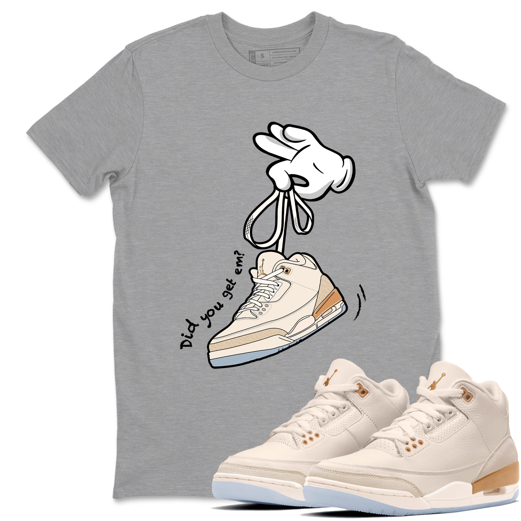 Best Christmas gifts for sneakerheads  – Sneaker Tees To Match Air Jordan 3 Champagne and Oysters Sneakers – Cartoon Hands Graphic Tee Heather Grey 1