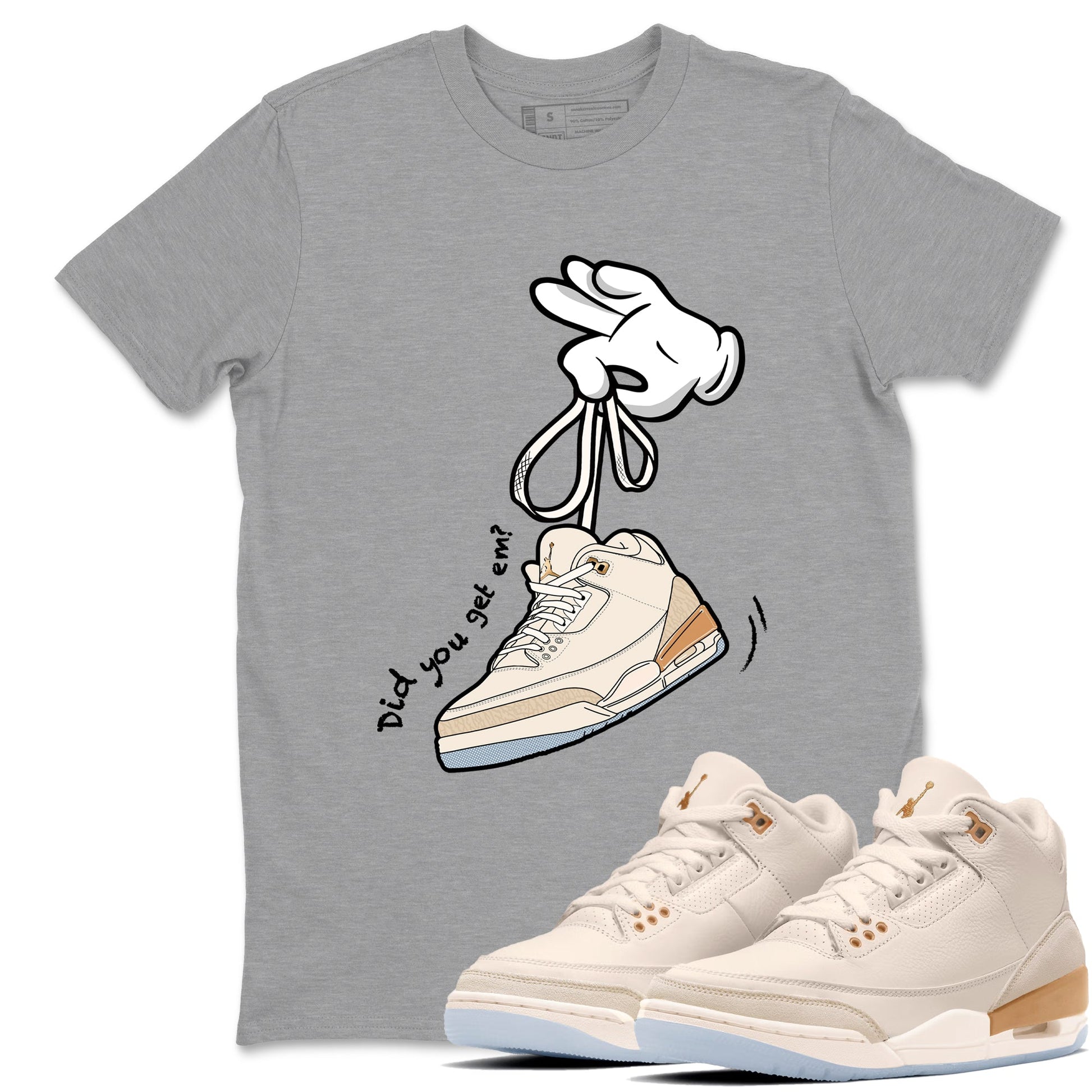 Best Christmas gifts for sneakerheads  – Sneaker Tees To Match Air Jordan 3 Champagne and Oysters Sneakers – Cartoon Hands Graphic Tee Heather Grey 1